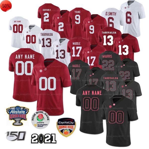 

custom alabama crimson tide college football jersey jaylen waddle mac jones tua tagovailoa patrick surtain ii bryce young devonta smith stit, Black;red