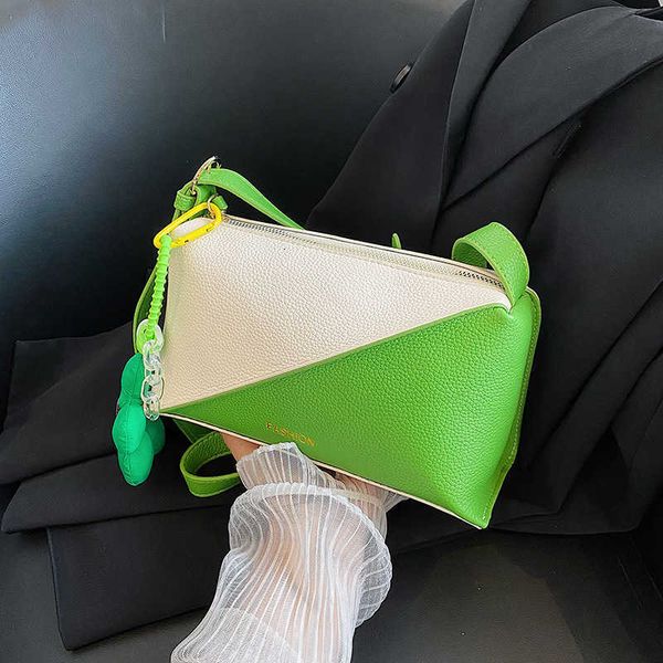 

Bags Dinner bags 2022 New Personalized Colored Contrast Triangle Panel Small Square Bag Single Shoulder Crossbody Flower Pendant Women's, Green7