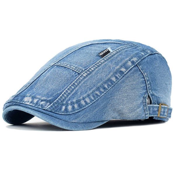 

berets washed denim newsboy cap distressed peaked cap adjustable cotton beret vintage ivy flat cap four seasons z0616, Blue;gray