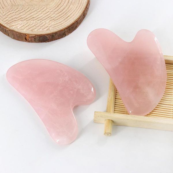 

2021 new quartz pink jade guasha board natural stone scraper chinese gua sha tools for acupuncture pressure therapy