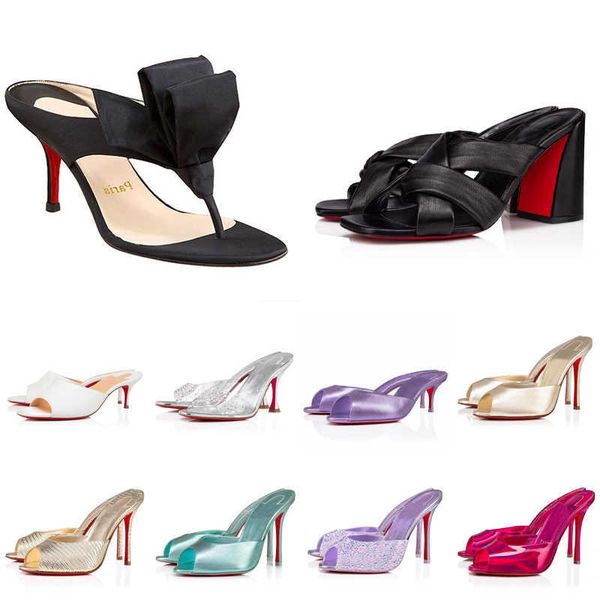 

woman designer sandals luxury red high heel shoes leather open toe mules slide slipper, Black