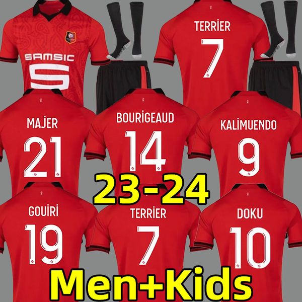 

rennes 23 24 stade rennais fc soccer jerseys terrier bourigeaud doku guirassy camavinga aguerd niang 2023 2024 maillots de foot men kids kit, Black;yellow