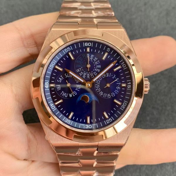 

8f 4300v watch rose gold diameter 41.5mm with cal.1120qp movement with calendar week month moon phase all functions can be used normally, Slivery;golden