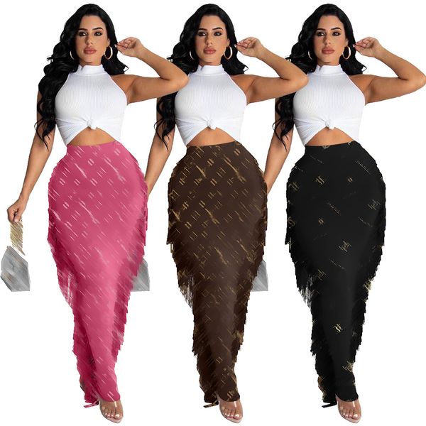 

2023 designer brand retro maxi skirts for women summer y2k letters printing skirt streetwear vintage casual side tassel dresses wholesale bu, Black
