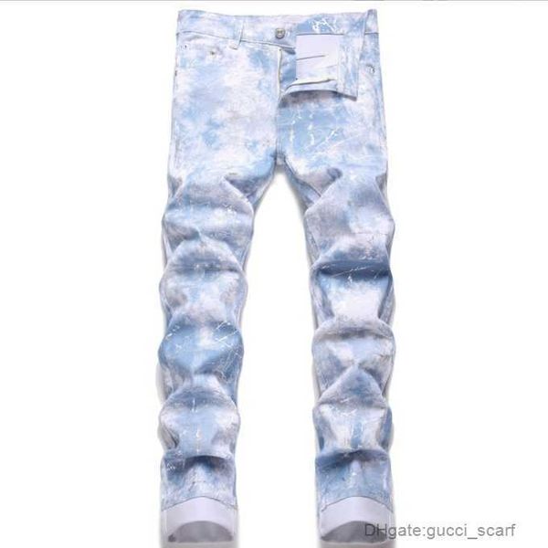 

men's jeans new summer street digital printed cotton pants youth fashion mid waist casual, Blue