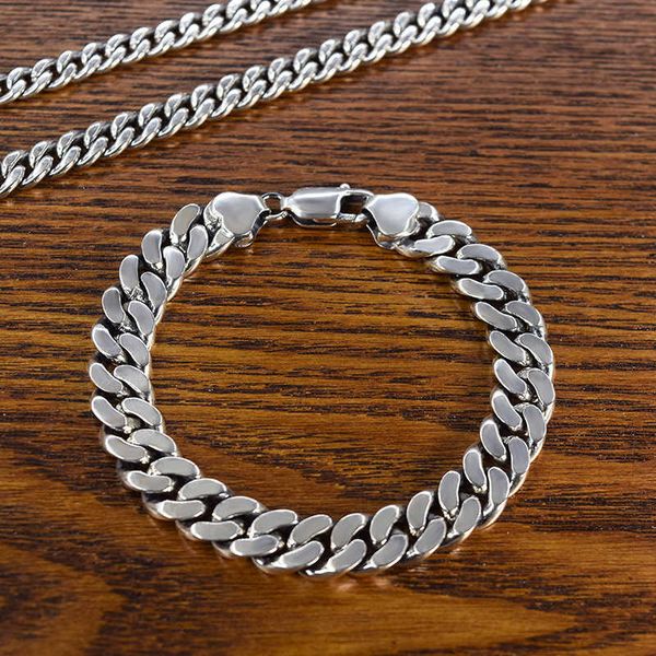 

s925 pure silver single buckle cuban bracelet selling male and female lovers can engrave personalized hip hop bracelet, Black