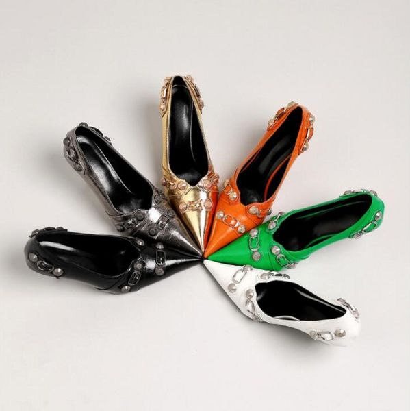 

2023 metal rivets high heeled shoes for women fashion shallow slip on lady mary jane shoes, Black