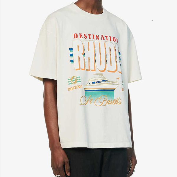 

men's t-shirts craftsmanship rhudes summer fashion designer rhude summer sailing cruiser wave print high street loose casual versatile, White;black