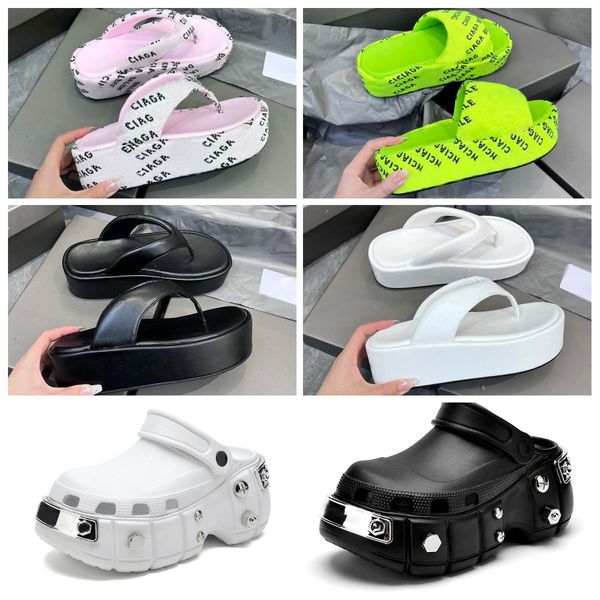 

mens sliders designer selling soft sole slippers dad slippers elevated lazy person slippers baotou cave slippers metal rivet hole slippers m, Black