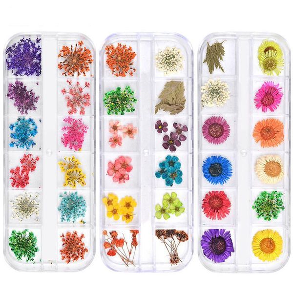 

2020 mix dried flowers nail decorations jewelry natural floral leaf stickers 3d nail art decals polish manicure accessories, Black