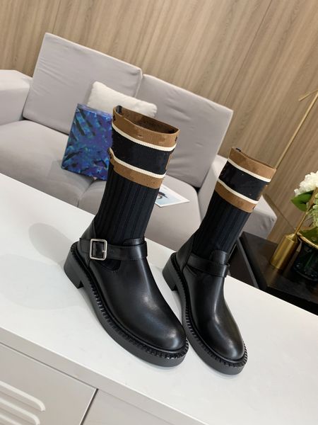 

classic letter boots designer winter coarse heel women shoes leather flamingos love arrow medal 0810, Black