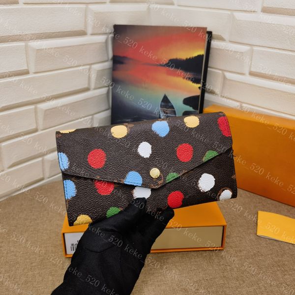 

yayoi kusama multicolor dot wallet designer coin card holders purse sarah key pouch leather envelope wallets credit card holder m81980, Red;black