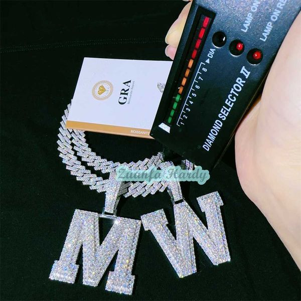 

rock style iced out jewelry vvs moissanites diamonds necklace pendant initial a z 925 silver custom hip hop pendant