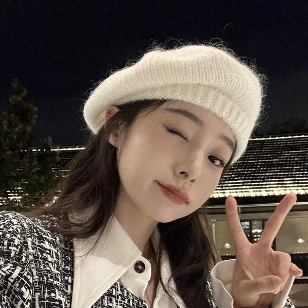 

berets 2002 new japanese mohair knitted beret women's autumn and winter fashion elegant plush art painter hat warm hat z0616, Blue;gray