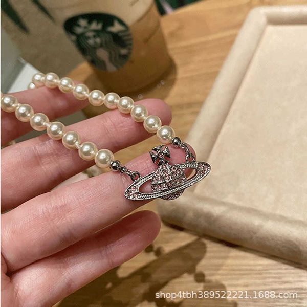 

designer necklaces high version western empress dowager vivian saturn pearl necklace planet pin female collar chain, Silver