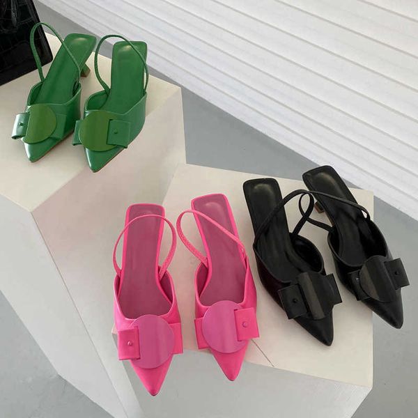 

sandals spring women slingback fashion bow-knot buckle ladies pumps shoes thin low heel pointed toe slip on mules 230511, Black