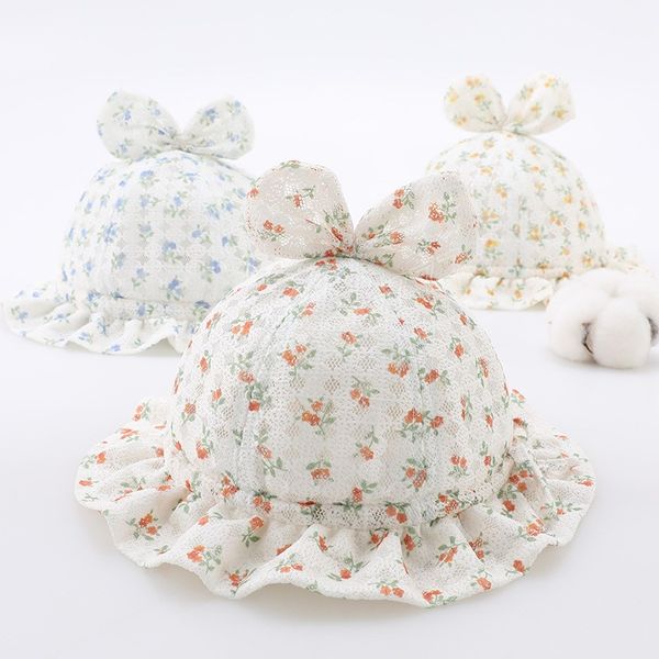 

summer new baby hat cute rabbit ear baby girl bucket hat soft cotton wide brim adjustable outdoor beach panama caps sun hats, Yellow