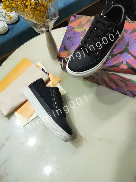 

new luxury designer stripe casual shoes fashionable leather lace-up tennis shoe fabric low canvas sports men women, Black
