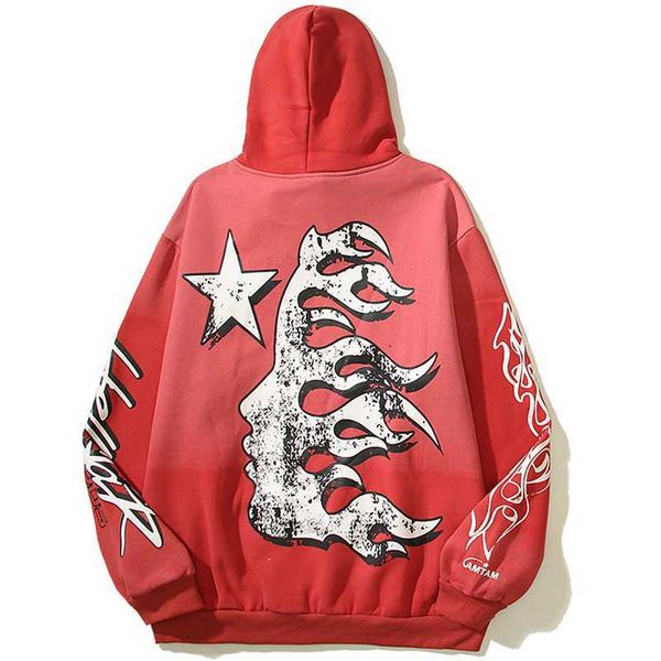 

men's hoodies sweatshirts red hellstar hoodie plus velvet hellstar printed street fashion hip hop loose sportswear couple, Black