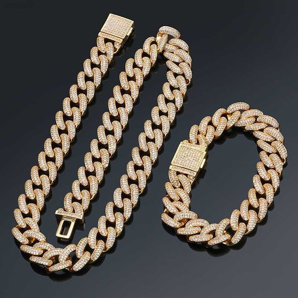 

iced out cuban full of crystal necklace bracelet set rock style luxury men hip hop jewelry with gift box dropshiping, Silver