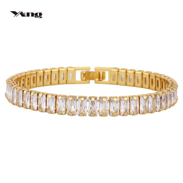 

ba105 simple 24k gold plated fashion rectangle cubic zirconia tennis bracelet, Silver