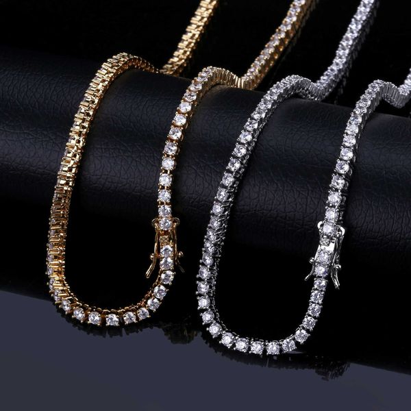 

hip hop 16''-24'' white gold plated tennis necklace with 3mm 0.1ct vvs moissanite diamond chain, Silver