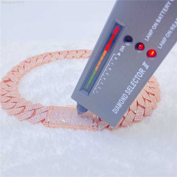 

18mm cool necklace hip hop bling diamond iced out moissanite rose gold plated cuban chain, Silver