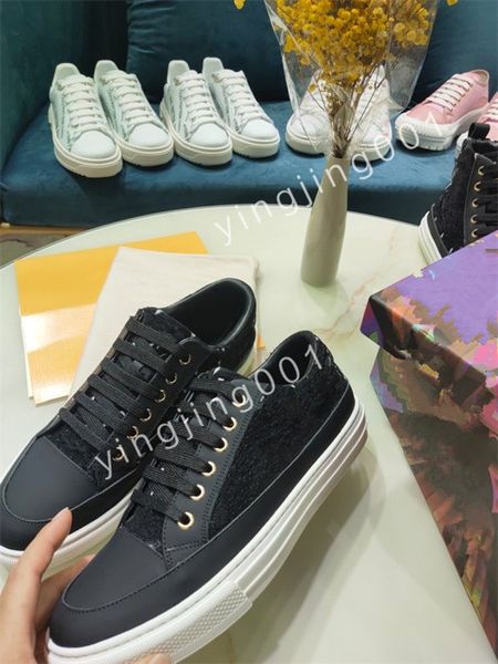 

luxury designer stripe casual shoes fashionable leather lace-up tennis shoe fabric low canvas sports men women, Black
