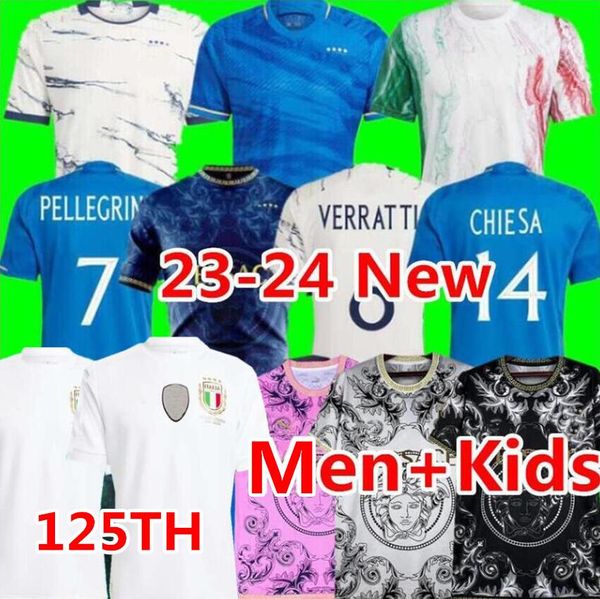 

2023 2024 italy soccer jerseys maglie da calcio totti verratti chiesa training suit italia 23 24 football shirts lorenzo men kids kit unifor, Black