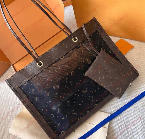 

women beach bags underarm handbag 2-pc tote designer mesh perspective shoulder crossbody wallet axillary package monograms sunshine shopper