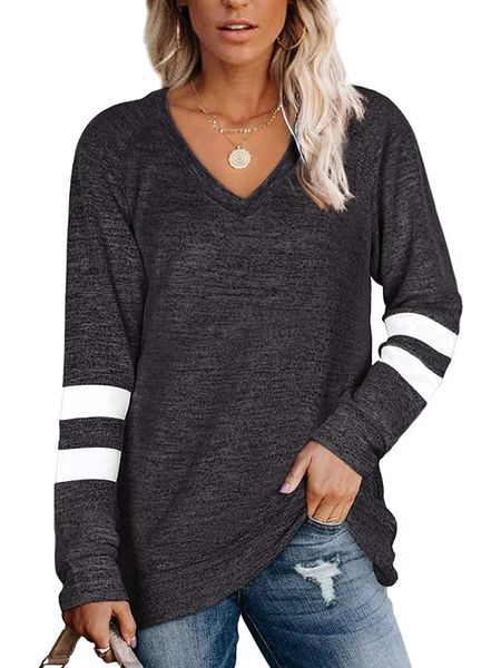 

women long sleeve v-neck lightweight sweatshirt t-shirt, White