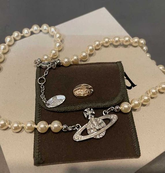 

designer necklaces empress dowager west necklace pearl saturn diamond planet pendant full of diamond clavicle chain necklace vivian choker, Silver