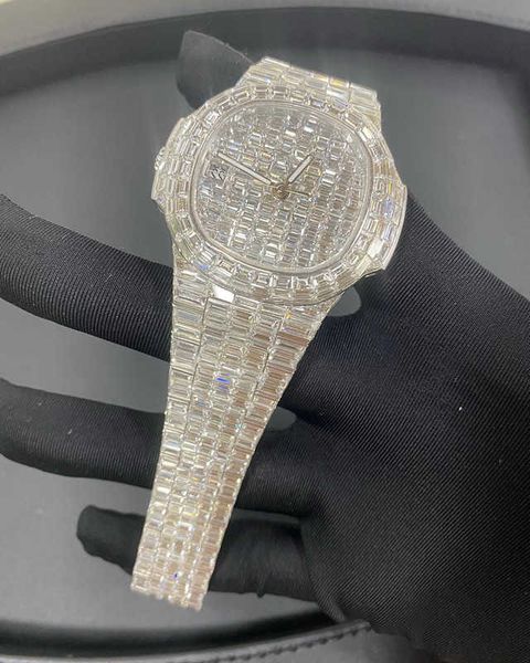 

2023d24 luxury mens 4130 movement for men 3255 montre de luxe watch mosang stone iced moissanite diamond watchs wristwatch mechanical automa, Silver