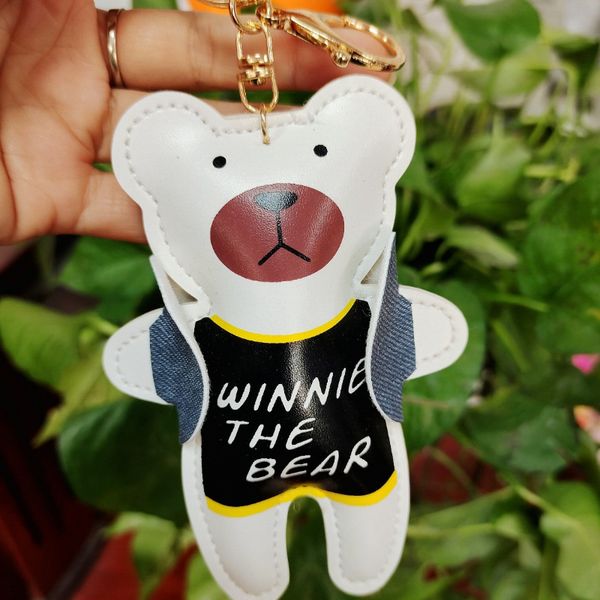 

toy bear pu leather keychain bag pendant car keychain spot wholesale, Silver