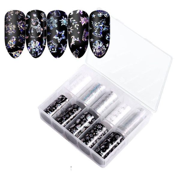 

10 sheets halloween xmas snow flower pattern nail sticker christmas nail art transfer foils nail, Black