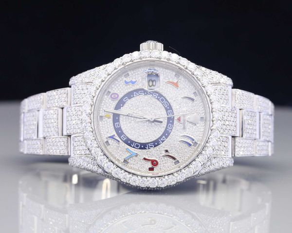 

vvs moissanite diamond iced out watch round arabic dial bust down hip hop watch stainls steel moissanite watch2wlu, Silver