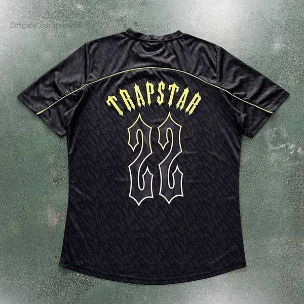 

embroidered mesh trapstar football t-shirt black blue red sports no 22