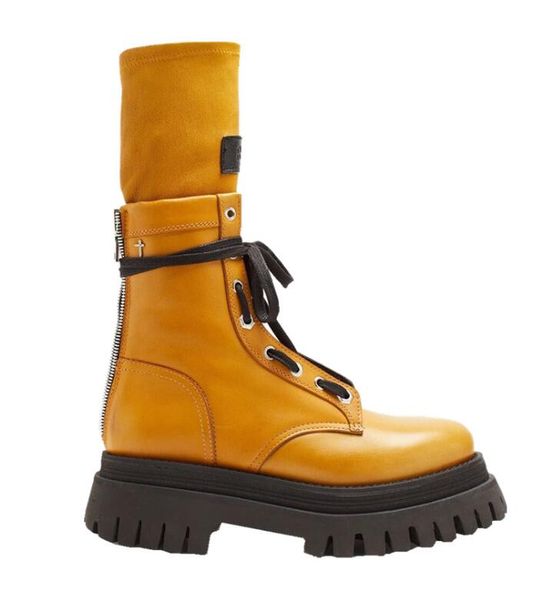 

yellow black platform boots lace up thick heel fashion womens martin boots winter combat half boot
