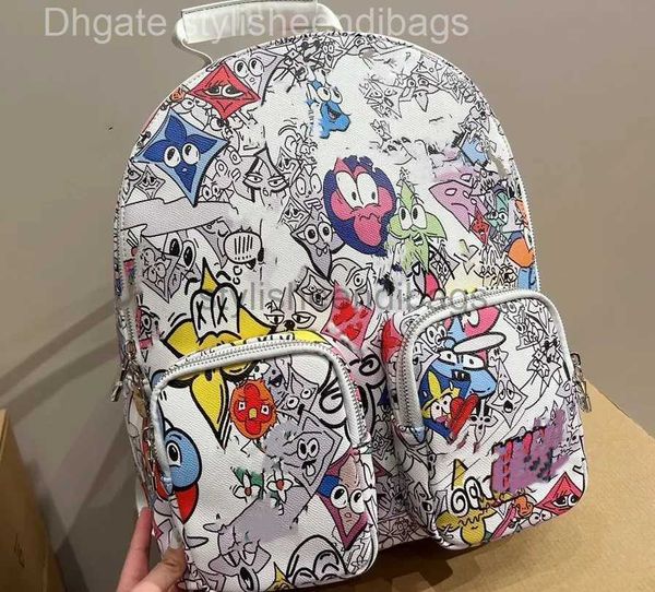 

stylisheendibags 23ss multipocket backpack deisgner mens womens graffiti backpacks flower nigo ink watercolor leather blue sky cloud bag dou