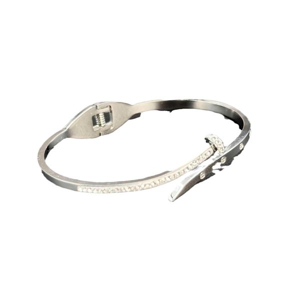 

selling item trendy and minimalist jewelry card row drill nail opening titanium steel bracelet personalized versatile exquisite cool stylewb, Black