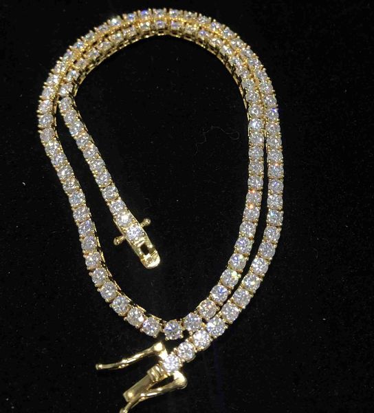 

premium moissanite jewelry hip hop 925 silver white gold yellow gold 3mm vvs men's moissanite tennis chain necklace