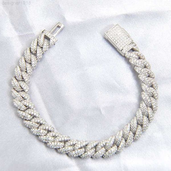 

custom 9mm iced out cuban bracelet jewelry white gold plated hip hop link chain moissanite, Silver