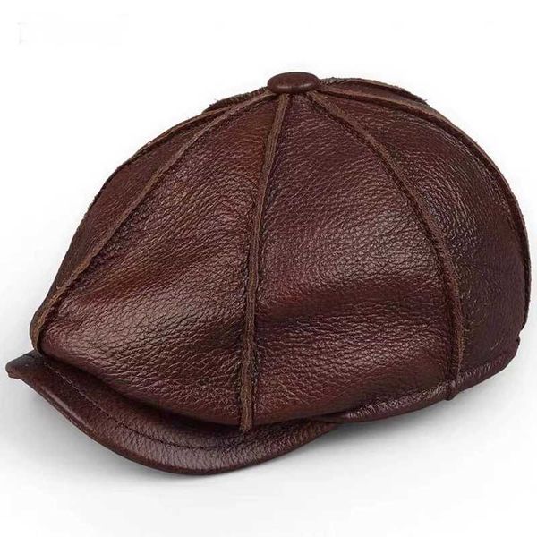 

berets retro octagonal genuine leather hat autumn men's cowhide leather beret elegant fashion student tongue cap snapback caps for men, Blue;gray