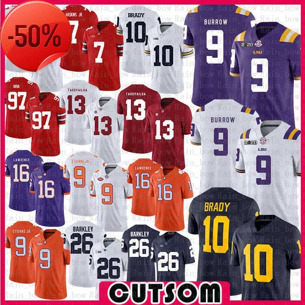 

custom american college football jersey joe burrow colin kaepernick saquon barkley tom brady nick bosa tua tagovailoa etienne jr. trevor law, Black;red