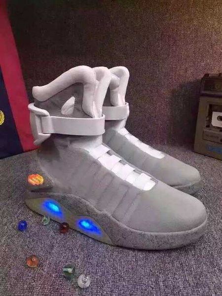 

2023 back to the future automatic laces air mag sneakers marty mcfly's led shoes men back to the future glow in the dark gray mcflys si, Black