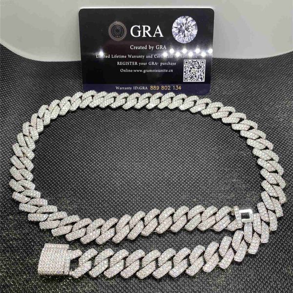 

luxury men jewelry hip hop 14mm gold plated 925 sterling silver 2 row vvs moissanite diamond iced out cuban link chain necklace