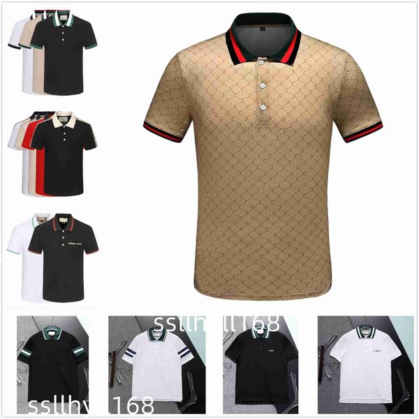

tee designer men's new cotton crease resistant breathable t-shirt lapel commercial fashion casual print high-end polo short sleeve m-3x, White;black