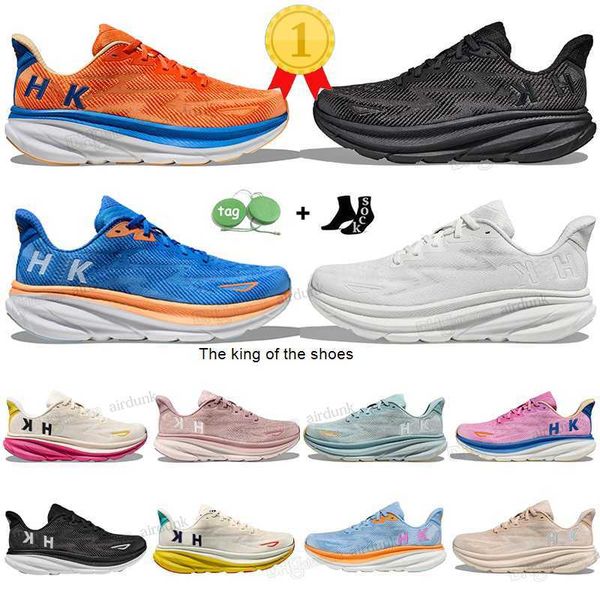

clifton 9 hoka running shoes for men women runner hokas triple black white light blue outdoor athletic sports designer trainers lifestyle sh