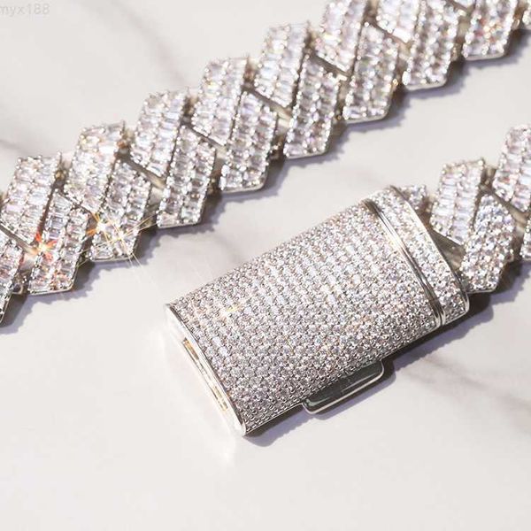 

luxury gra moissanite diamond wide 20mm 2rows solid silver pure baguette moissanite magique cuban link chain