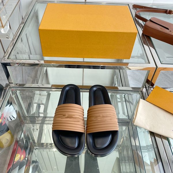 

sandal luxury designer leather ladies sandals summer flat shoes fashion beach women slippers letter drag slides flip 0614, Black